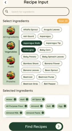ingredients input page / select ingredients : Home cook diary